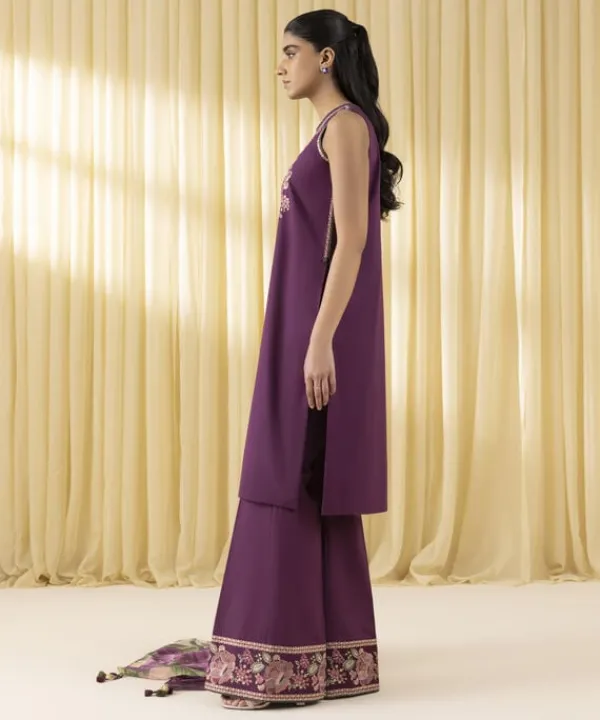 Outlet Sapphire 3 Piece - Embroidered Crosshatch Suit MagentaDupatta