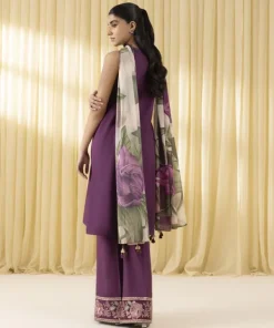 Outlet Sapphire 3 Piece - Embroidered Crosshatch Suit MagentaDupatta