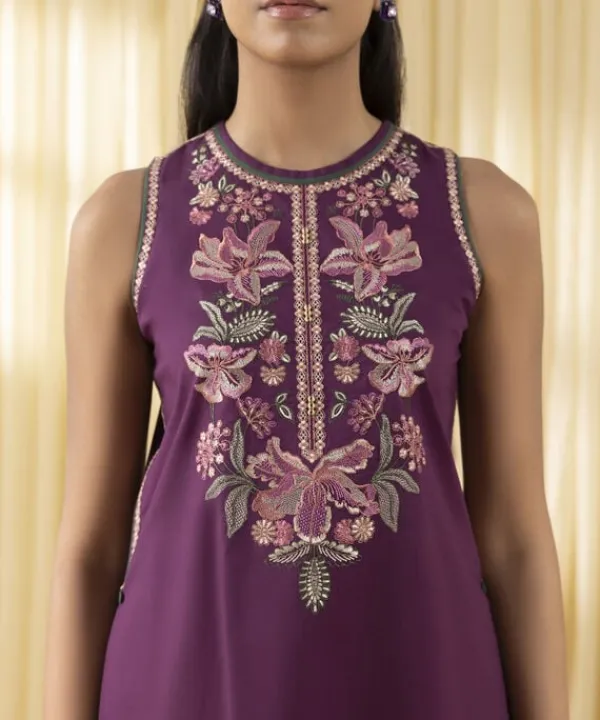 Outlet Sapphire 3 Piece - Embroidered Crosshatch Suit MagentaDupatta