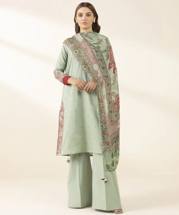 Outlet Sapphire 2 Piece - Embroidered Crosshatch Suit Sea GreenDupatta