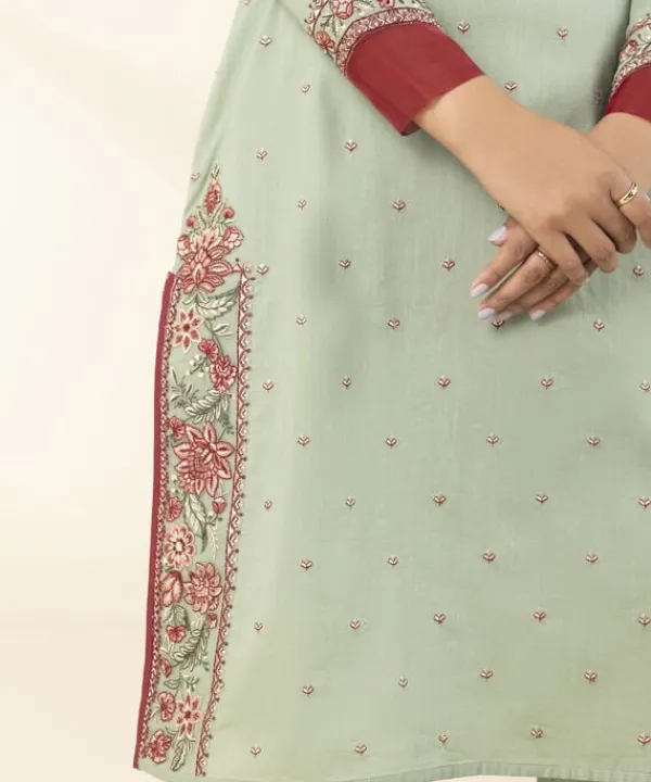 Outlet Sapphire 2 Piece - Embroidered Crosshatch Suit Sea GreenDupatta