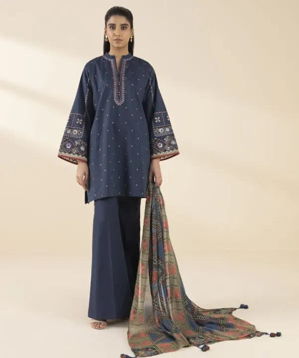 Sale Sapphire 2 Piece - Embroidered Crosshatch Suit Navy BlueDupatta