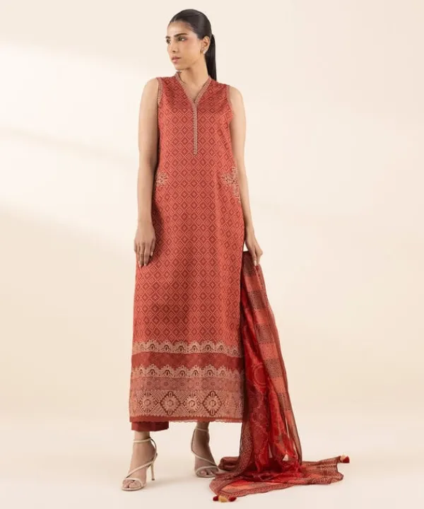 Hot Sapphire 3 Piece - Embroidered Dobby Suit