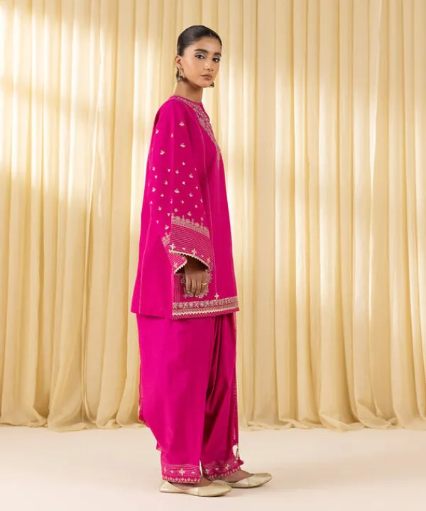 Outlet Sapphire 3 Piece - Embroidered Dobby Suit Hot PinkDupatta
