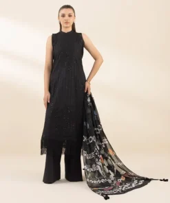Online Sapphire 3 Piece - Embroidered Dobby Suit BlackDupatta