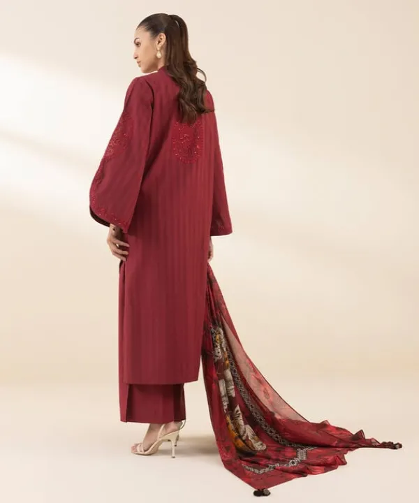 Sale Sapphire 3 Piece - Embroidered Dobby Suit RedDupatta