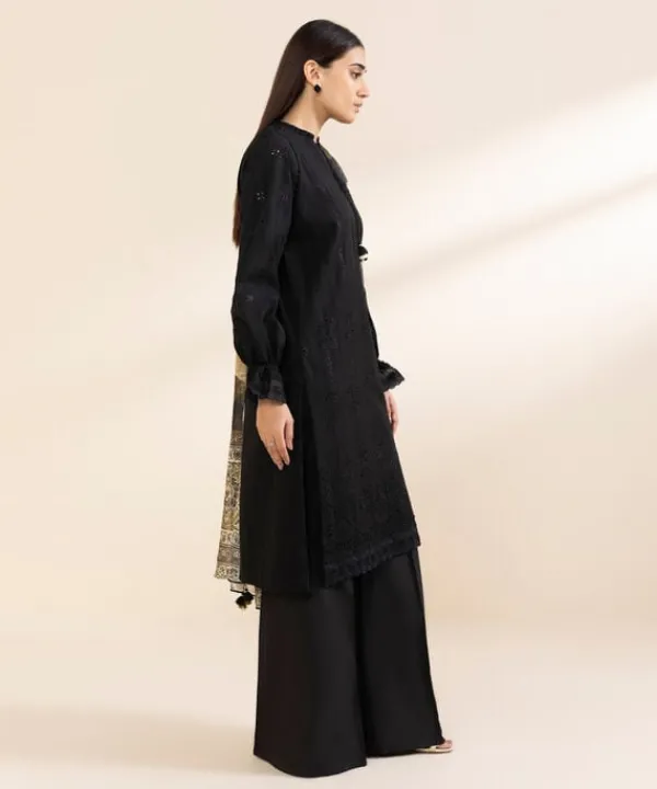 Clearance Sapphire 3 Piece - Embroidered Dobby Suit BlackDupatta