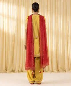 New Sapphire 3 Piece - Embroidered Dobby Suit YellowDupatta
