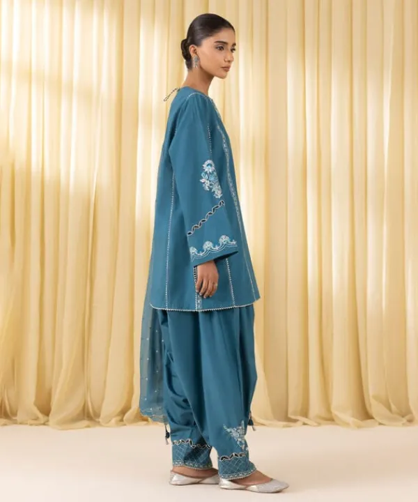 Best Sapphire 3 Piece - Embroidered Dobby Suit Teal GreenDupatta
