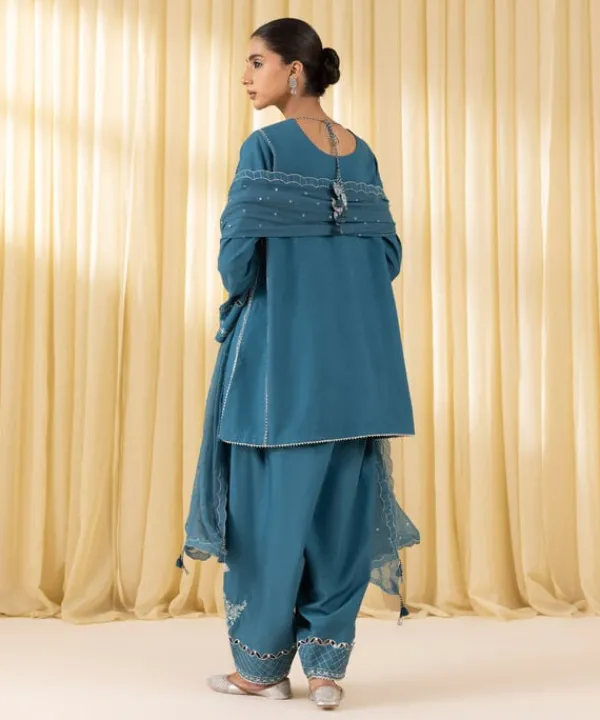 Best Sapphire 3 Piece - Embroidered Dobby Suit Teal GreenDupatta
