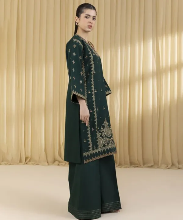 Sale Sapphire 3 Piece - Embroidered Dobby Suit GreenDupatta