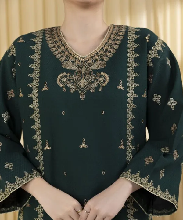 Sale Sapphire 3 Piece - Embroidered Dobby Suit GreenDupatta