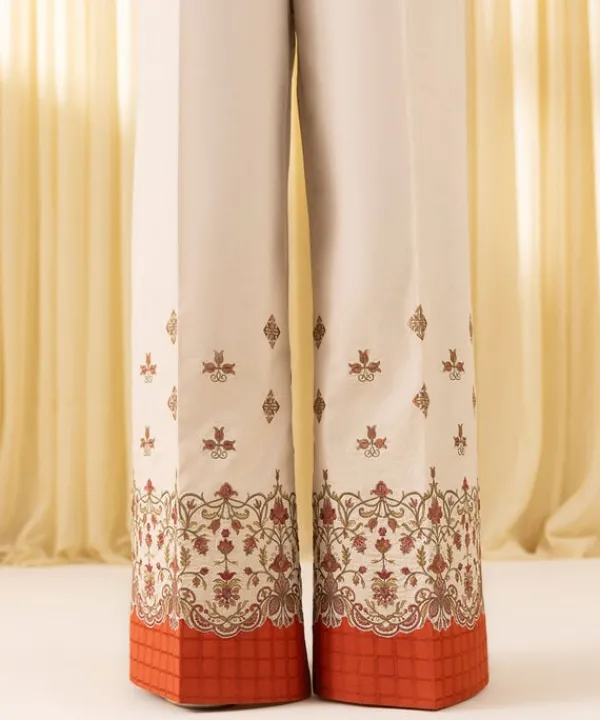 Hot Sapphire 3 Piece - Embroidered Dobby Suit OrangeDupatta