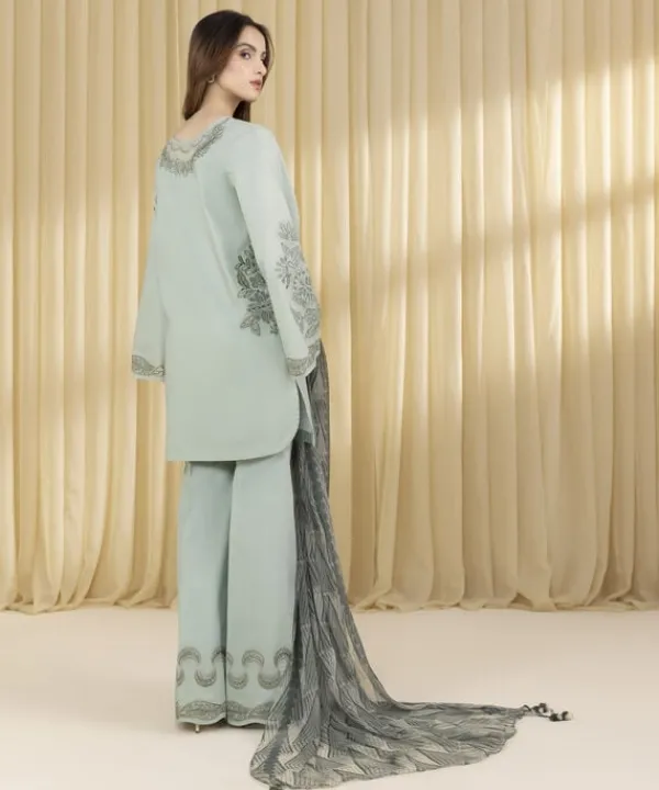 Discount Sapphire 3 Piece - Embroidered Dobby Suit Pistachio GreenDupatta