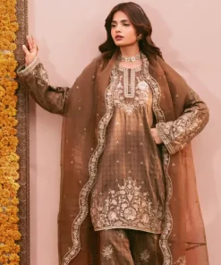 Clearance Sapphire 3 Piece - Embroidered Dobby Suit Brown