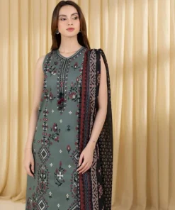 Best Sapphire 3 Piece - Embroidered Lawn Suit GreyDupatta