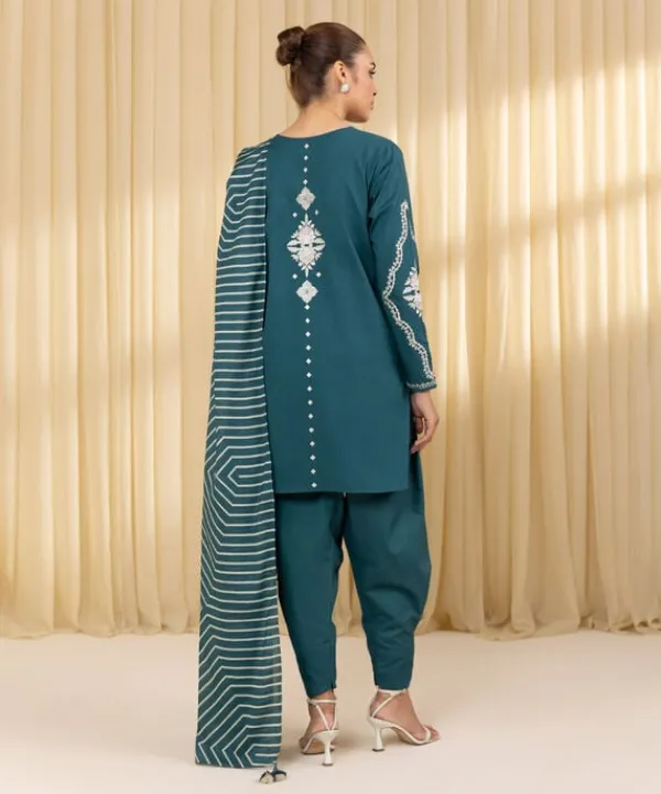 Best Sapphire 3 Piece - Embroidered Lawn Suit Teal GreenDupatta