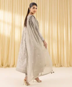 New Sapphire 3 Piece - Embroidered Lawn Suit BeigeDupatta