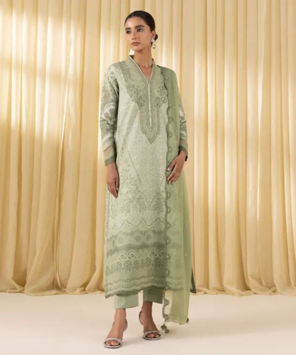 Outlet Sapphire 3 Piece - Embroidered Lawn Suit Pistachio GreenDupatta