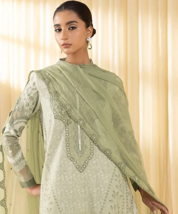 Outlet Sapphire 3 Piece - Embroidered Lawn Suit Pistachio GreenDupatta