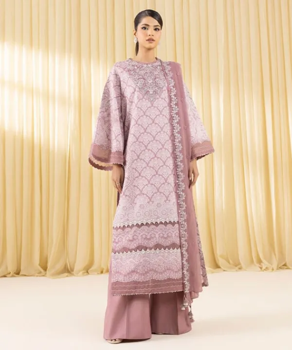 Best Sapphire 3 Piece - Embroidered Lawn Suit Tea PinkDupatta
