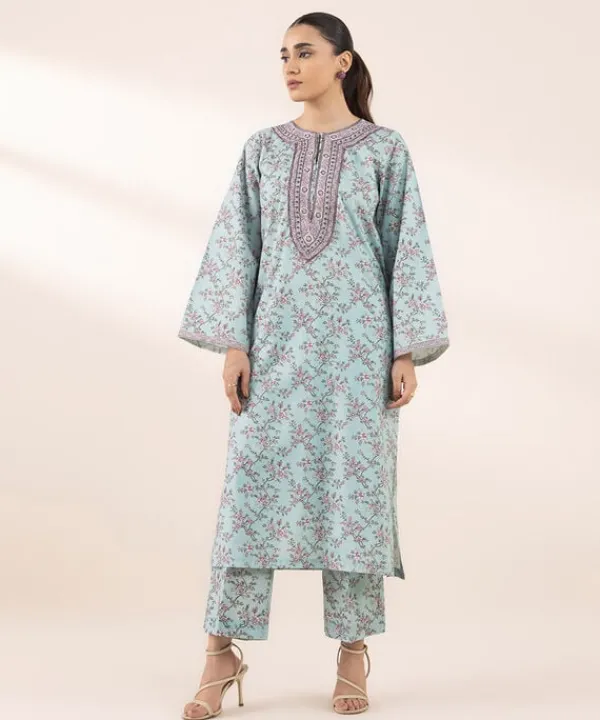 Discount Sapphire 2 Piece - Embroidered Lawn Suit Light BlueTrouser