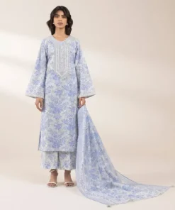 Online Sapphire 3 Piece - Embroidered Lawn Suit Off White And Light BlueDupatta