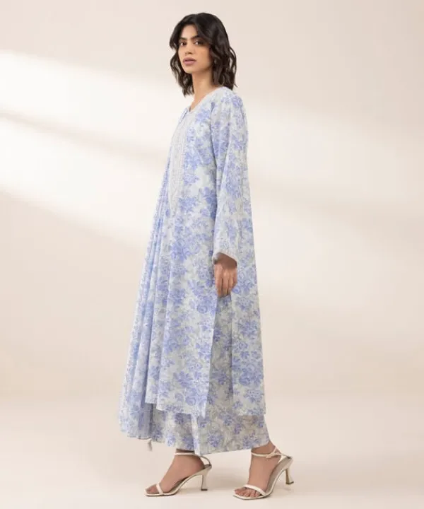 Online Sapphire 3 Piece - Embroidered Lawn Suit Off White And Light BlueDupatta