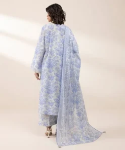 Online Sapphire 3 Piece - Embroidered Lawn Suit Off White And Light BlueDupatta