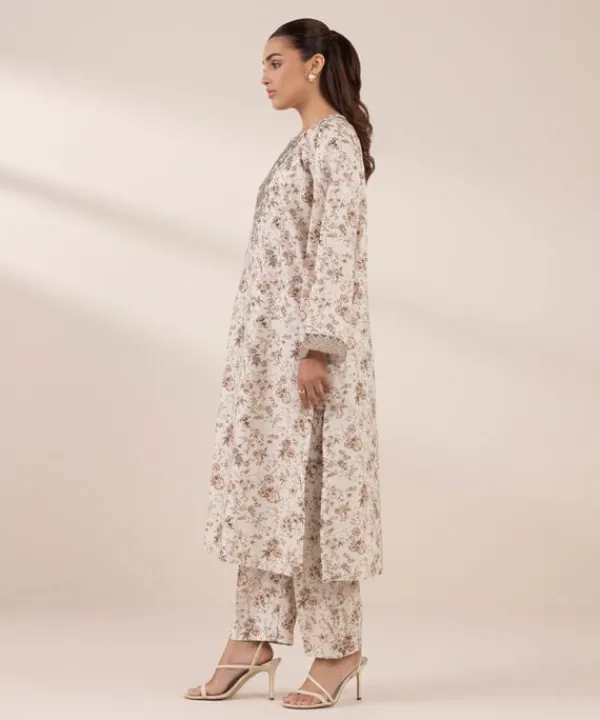 New Sapphire 2 Piece - Embroidered Lawn Suit Creamy BeigeTrouser