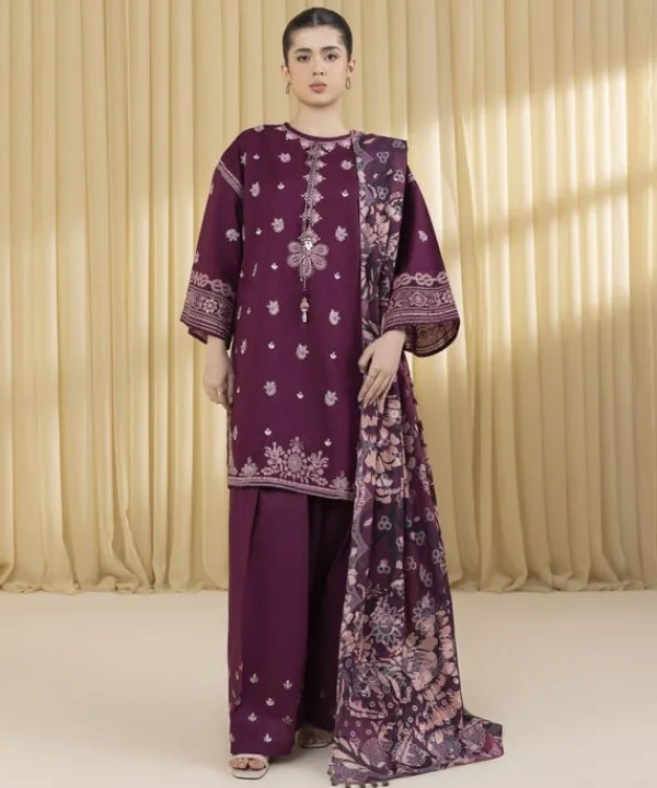 Fashion Sapphire 3 Piece - Embroidered Lawn Suit MagentaDupatta