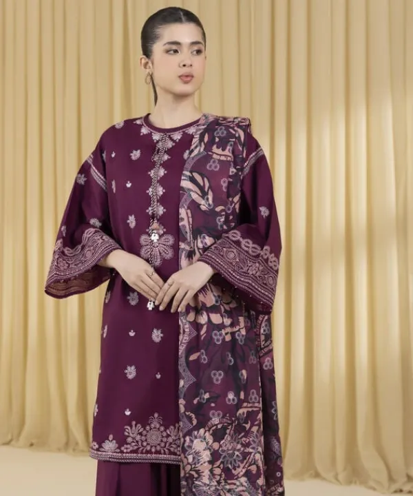 Fashion Sapphire 3 Piece - Embroidered Lawn Suit MagentaDupatta