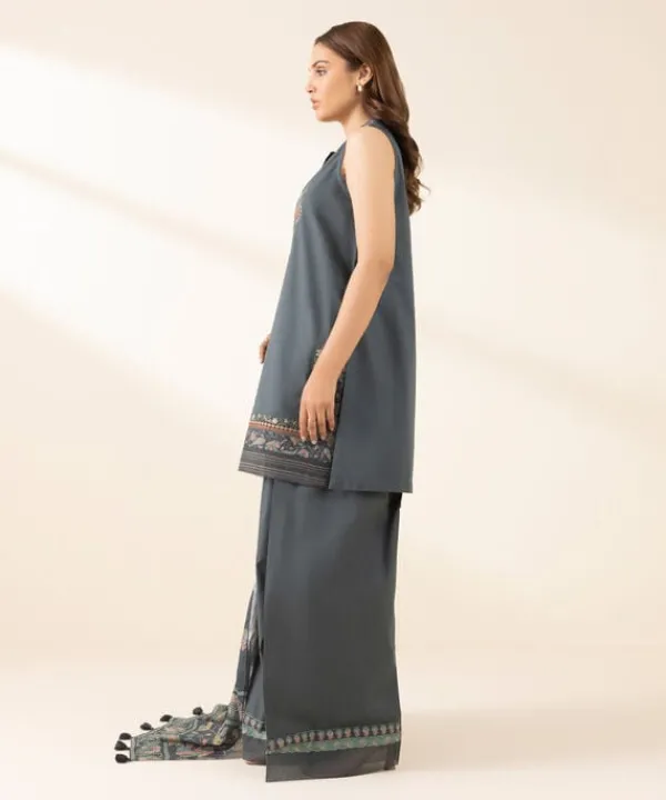 Fashion Sapphire 3 Piece - Embroidered Lawn Suit Dark GreyDupatta