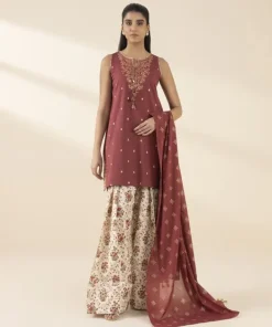 Fashion Sapphire 3 Piece - Embroidered Lawn Suit MaroonDupatta