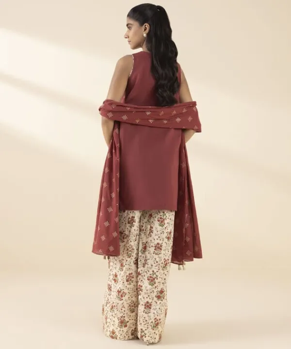 Fashion Sapphire 3 Piece - Embroidered Lawn Suit MaroonDupatta