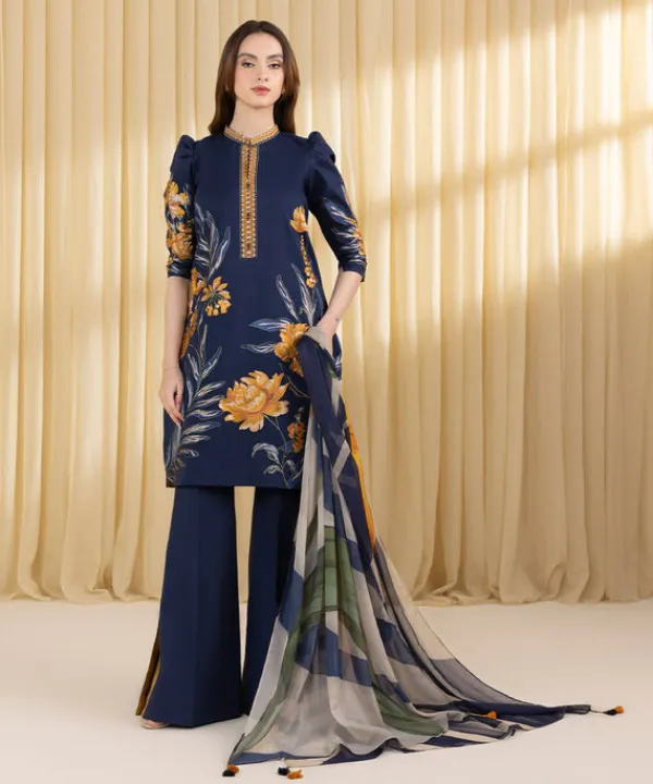 Discount Sapphire 3 Piece - Embroidered Lawn Suit BlueDupatta