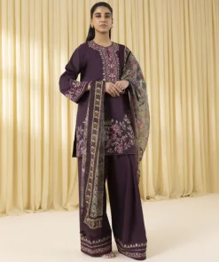 Online Sapphire 3 Piece - Embroidered Lawn Suit Dark PurpleDupatta