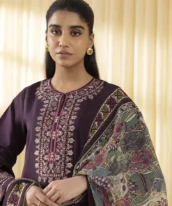 Online Sapphire 3 Piece - Embroidered Lawn Suit Dark PurpleDupatta
