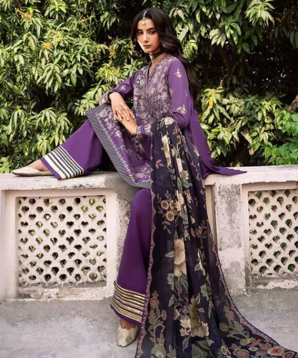 Clearance Sapphire 3 Piece - Embroidered Lawn Suit PurpleDupatta
