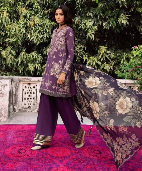 Clearance Sapphire 3 Piece - Embroidered Lawn Suit PurpleDupatta