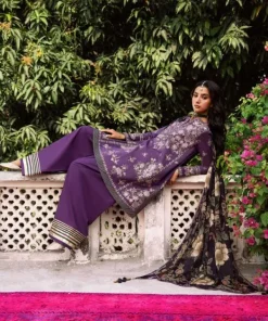 Clearance Sapphire 3 Piece - Embroidered Lawn Suit PurpleDupatta