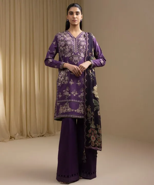 Clearance Sapphire 3 Piece - Embroidered Lawn Suit PurpleDupatta