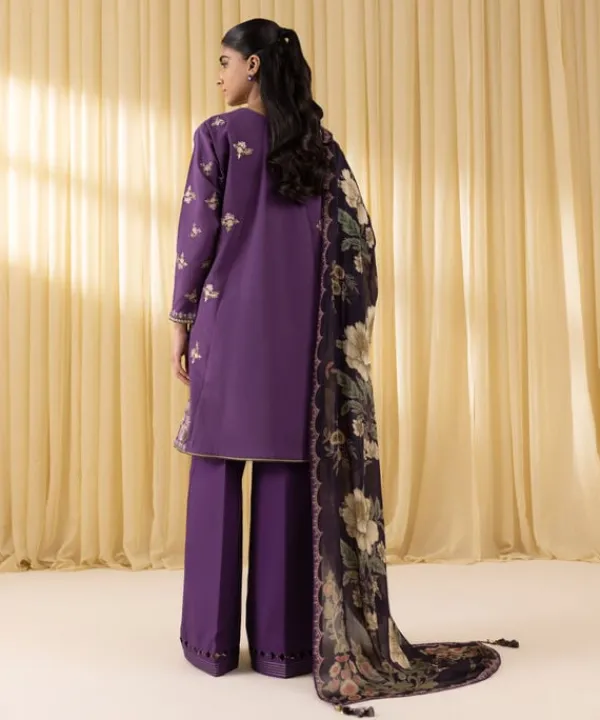 Clearance Sapphire 3 Piece - Embroidered Lawn Suit PurpleDupatta