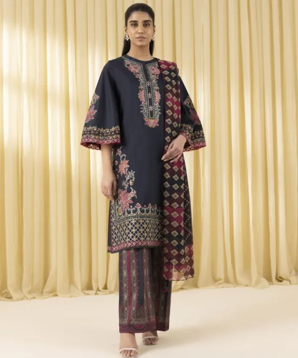 Fashion Sapphire 3 Piece - Embroidered Lawn Suit BlackDupatta