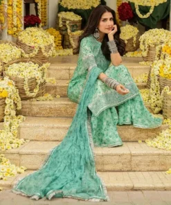 Best Sapphire 3 Piece - Embroidered Lawn Suit AquaDupatta