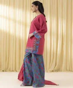 Hot Sapphire 3 Piece - Embroidered Lawn Suit RedDupatta