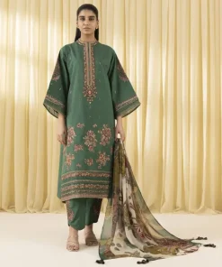 Outlet Sapphire 3 Piece - Embroidered Lawn Suit GreenDupatta