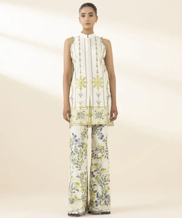 Clearance Sapphire 2 Piece - Embroidered Lawn Suit Off WhiteTrouser