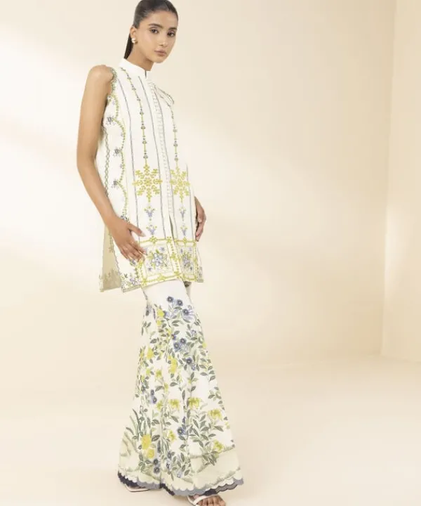 Clearance Sapphire 2 Piece - Embroidered Lawn Suit Off WhiteTrouser