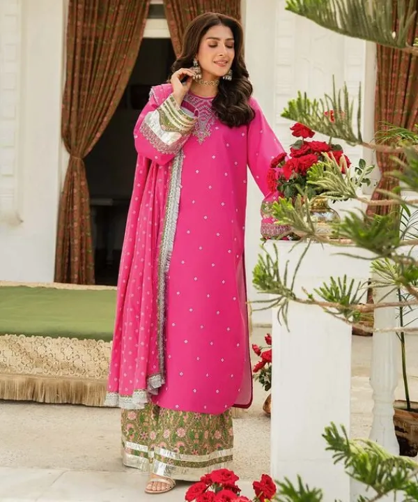 Best Sapphire 3 Piece - Embroidered Lawn Suit PinkDupatta